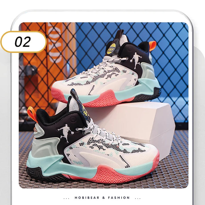 Basketball Shoes Big Kid Non Slip High-top Sport Training Sneakers Childrens Lightweight Outdoor Basketball Boots for Boy Yout