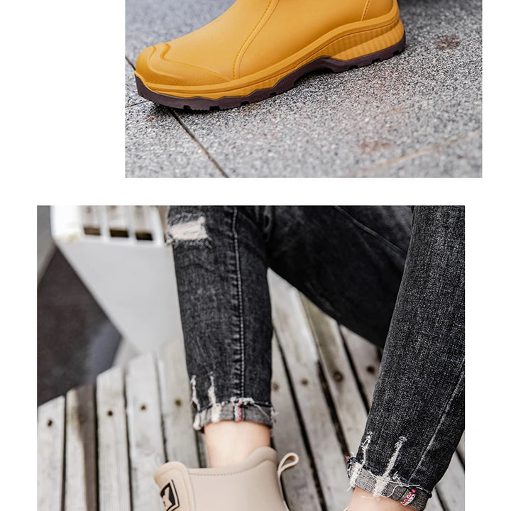 Women Waterproof Boots New Style Elastic Mouth Ankle Boots Mid Top Rain Shoes Non Slip Outdoor Indoor Chelsea Water Boot Woman