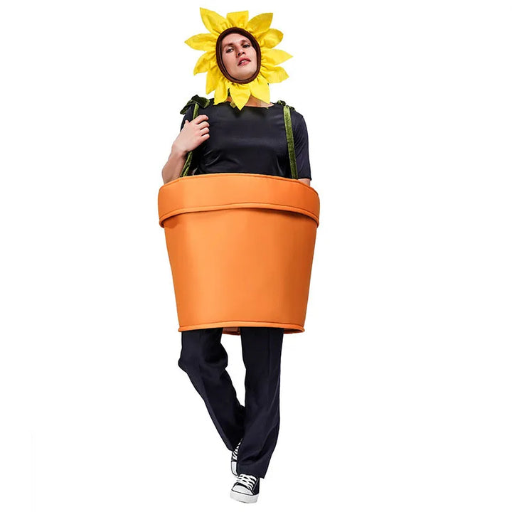 Halloween Flower Pot Costume for Adults Cosplay Women s Sunflower Costume with Headpiece for Garden Theme Party
