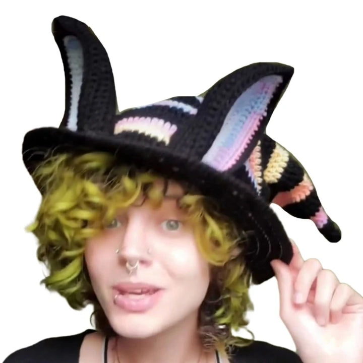 1PC Halloween Party Crocheted Witch Hats Party Wide Brim Pointed Hat Accessory Funny Cosplay Witch Hat with Stripes Photo Prop