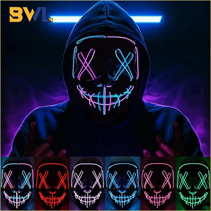 Halloween Party LED Illuminated Black V Shape Mask Haunted House Bar Party Cos Light Up Mask Halloween Party Scary Mask Decor