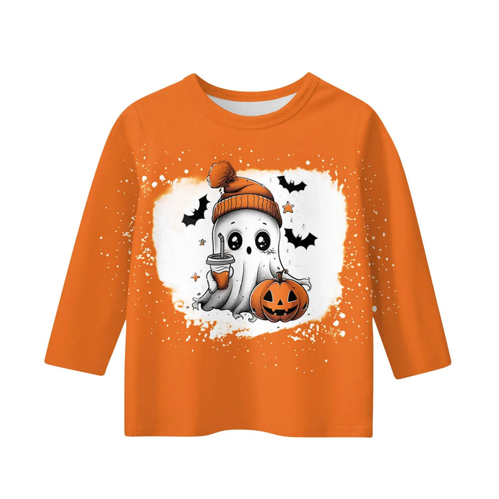 New Halloween Theme Cute Girl Printed T-shirt High Quality Three-quarter Sleeve Round Neck Tops Children Festival Birthday Gift