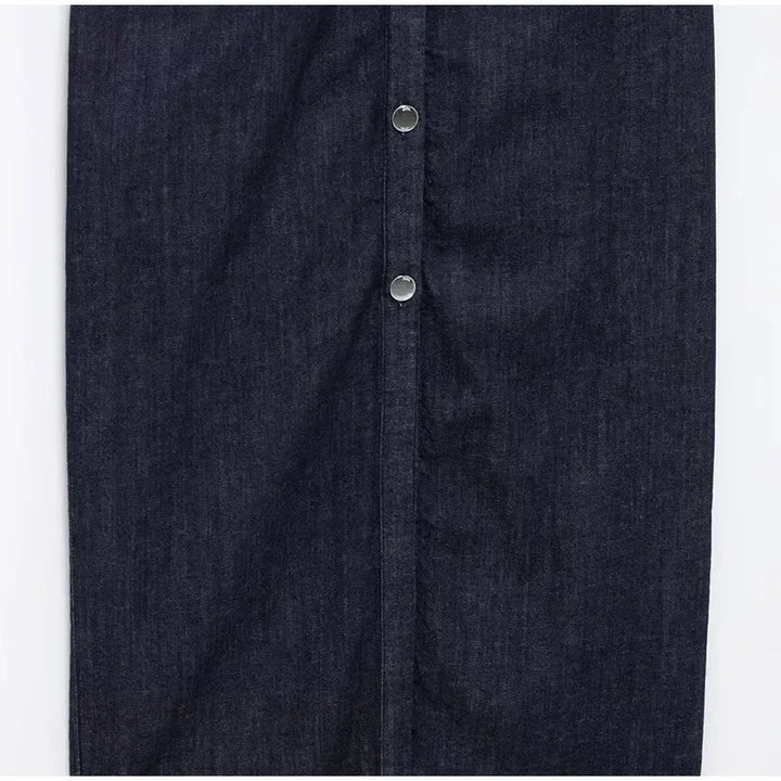 V-neck Denim Dress Fashion Slim Long Dress Chic Short Sleeves Single Button High.