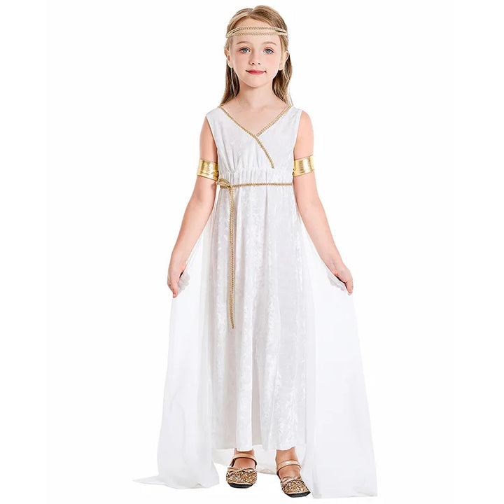 Divinely Elegant!
Flowing white dress with golden details makes this the perfect goddess look for Halloween, carnivals, or school plays. Comfortable, graceful, and magical.
🏛 Includes: Goddess dress + accessories
🎃 Occasions: Halloween, carnival, themed