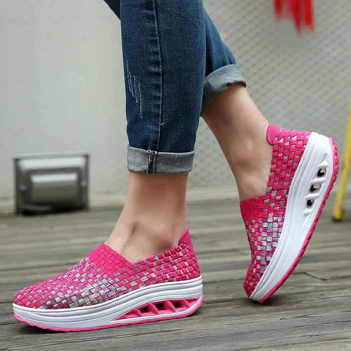 Women Sneakers Casual Wedges Increased Platform Shoes Woman Woven Breathable Sneakers Tenis Shoes Zapatillas Chaussure Femme