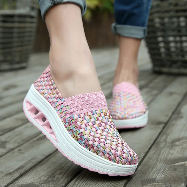 Women Sneakers Casual Wedges Increased Platform Shoes Woman Woven Breathable Sneakers Tenis Shoes Zapatillas Chaussure Femme