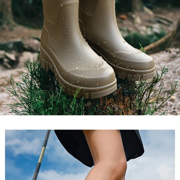 Women Waterproof Boots New Style Elastic Mouth Ankle Boots Mid Top Rain Shoes Non Slip Outdoor Indoor Chelsea Water Boot Woman