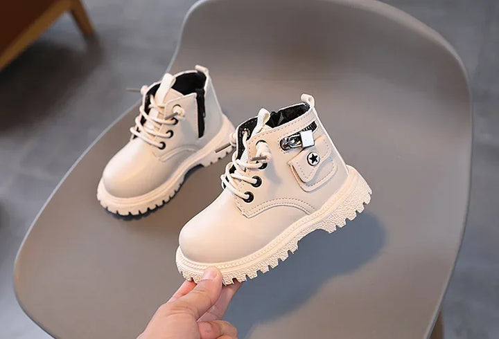 Kids Boots for Boys Spring Autumn Children's Causal Ankle Boots Fashion Black Versatile Girls School Leather Boots Side Zipper