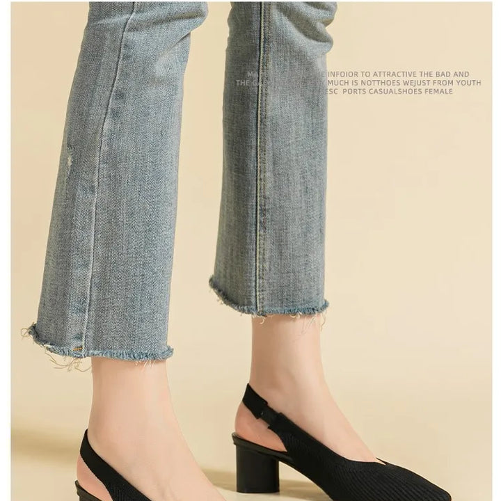 DIMANYU Women Dress Shoes Knitted Solid Color Toe Back Trip Fashion Sandals Women Pointed Toe Shallow Sidespace Women Sandals
