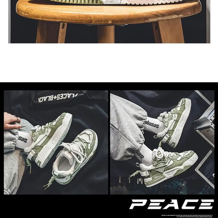 Mens Shoes 2025 Platform Sneakers New Trend Design Graffiti Skateboard Shoes Lace UP Soft Sole Non Slip Outdoor Sports Shoes