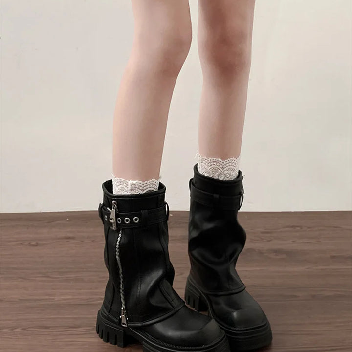 Winter Women Biker Boots Fashion Belt Buckle Ladies Elegant Platform Flats Short Booties Casual Women's Knight Booties