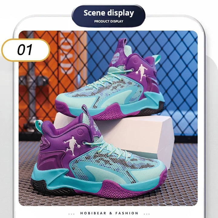 Basketball Shoes Big Kid Non Slip High-top Sport Training Sneakers Childrens Lightweight Outdoor Basketball Boots for Boy Yout