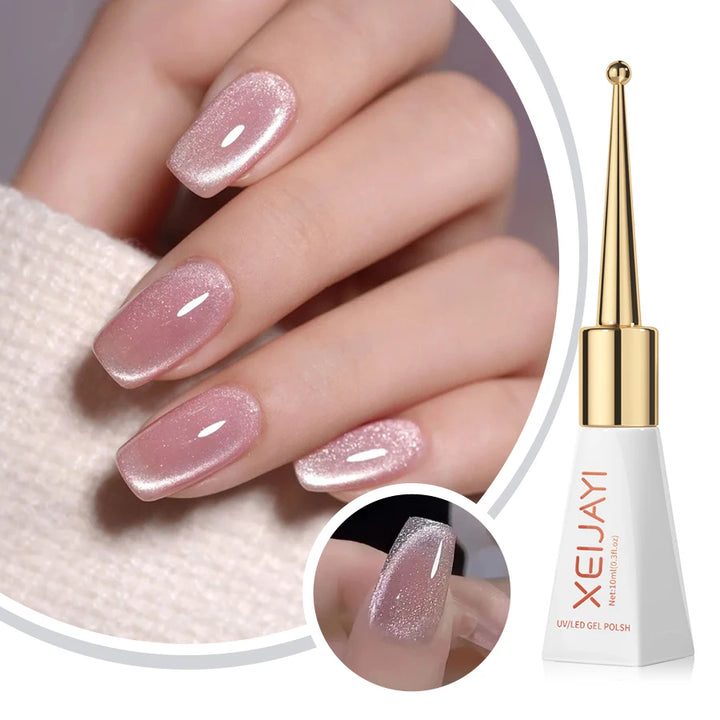 1pc 10ml Silk Nude Crystal Cat Eye Gel Polish Magnetic Nail Polish Holographic Pink Cat Eye Gel Nail Polish Gel Gel Varnish
