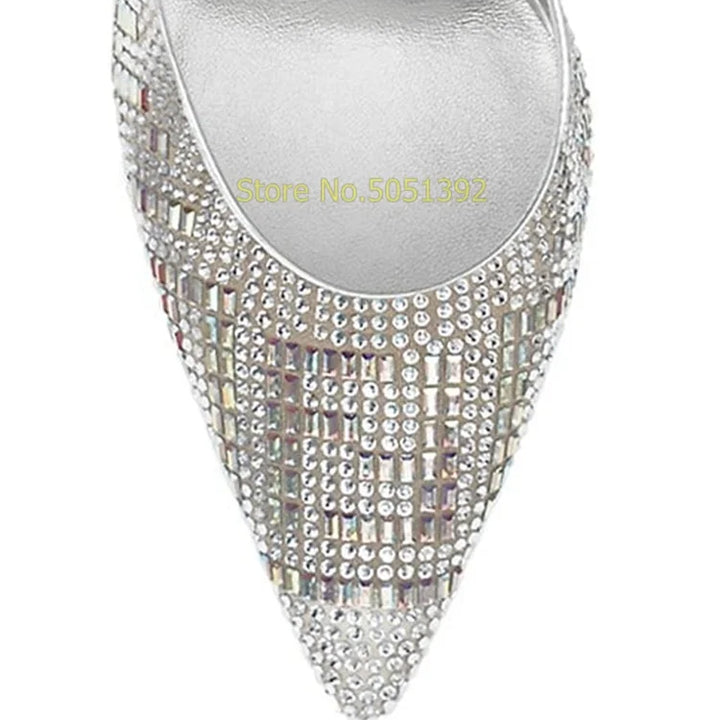 Silver Crystal Back Strap Pumps Strange Style Sexy Pointed Toe Shallow Slip On Fashion 2024 Summer Spring Women Dress Shoes