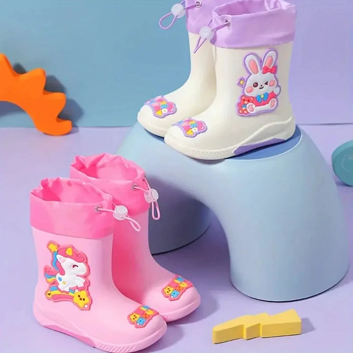 Kids' Mid-Calf Rain Boots Non-slip Durable With A Drawstring To Prevent Water Ingress High-Quality Rubber Waterproof Shoes
