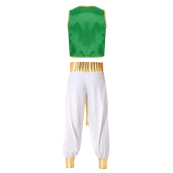 Mens Halloween Costume Mythical Arabian Prince Carnival Cosplay Party Outfit Sequin Trim Waistcoat with Belted Pants