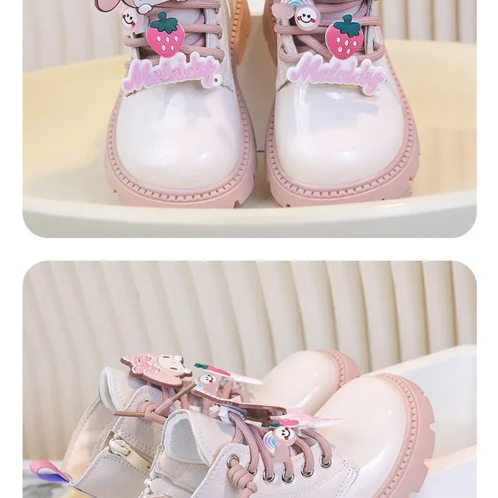 Kids Princess Shoes Cute Kuromi Soft Sole Girls Leather Boots Comfort Non-slip 2025 Autumn Winter New Children Short Boots Sweet