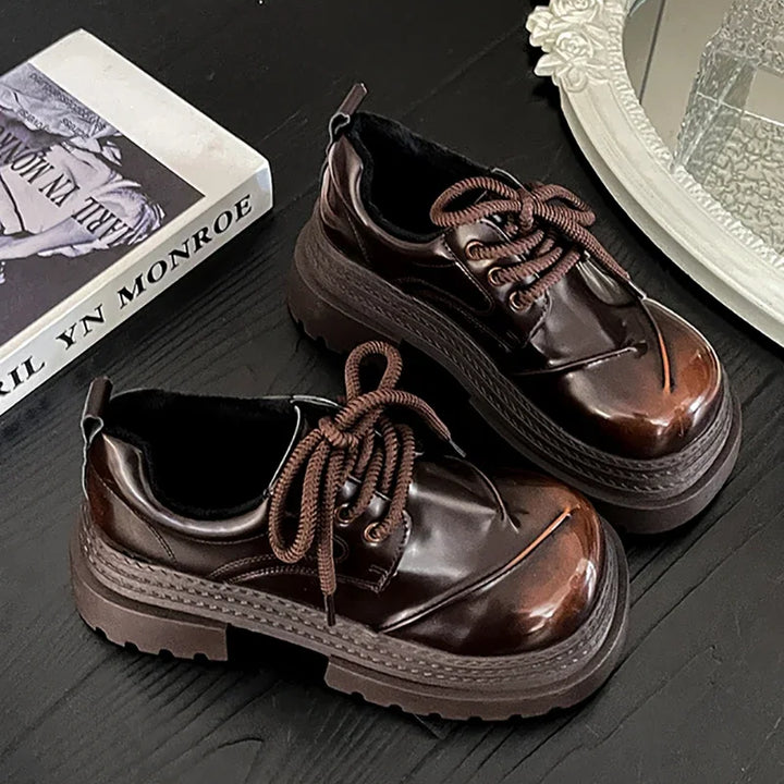 2025 Spring Women JK Mary Jane Shoes Fashion Lace Up Shoes Vintage Platform Elegant Thick Heel Shoes