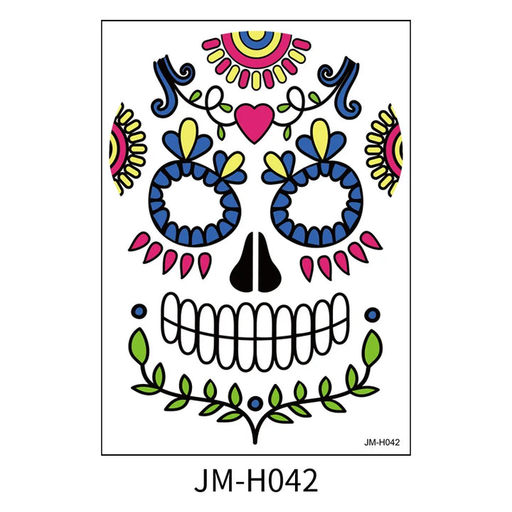 1Sheet Waterproof Sweatproof Day of the Dead Masquerade Spooky Makeup Temporary Stickers Halloween Face Tattoo Stickers