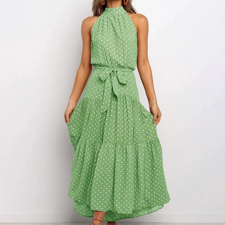 Long Dress Polka Dot Casual Dress Black Sexy Halter Clothes For Women
