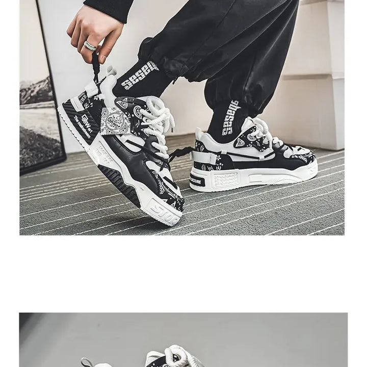 Mens Shoes 2025 Platform Sneakers New Trend Design Graffiti Skateboard Shoes Lace UP Soft Sole Non Slip Outdoor Sports Shoes