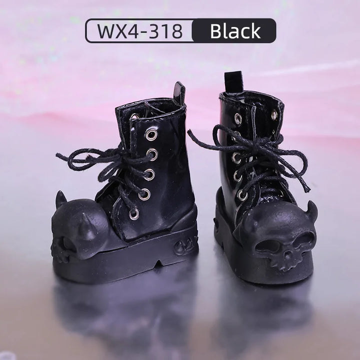 Halloween BJD Shoes for 1/4 Minifee Activeline BJD Doll High Boots Black Pink Horn Skeleton Shoes for BJD Accessories WX4-318