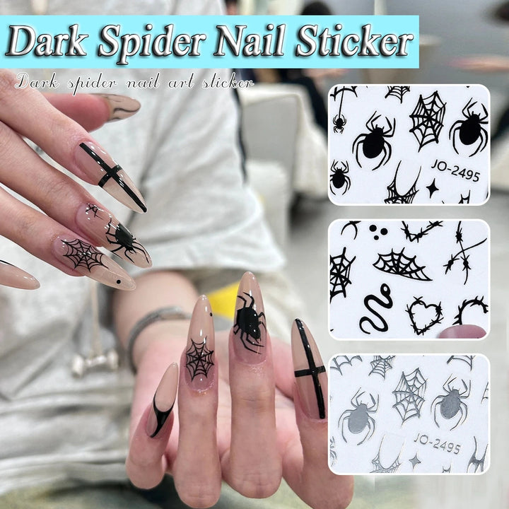 Halloween Cartoon Ghost Design Nail Art Stickers with Spider Skeleton Pattern Nail Decoration Decals