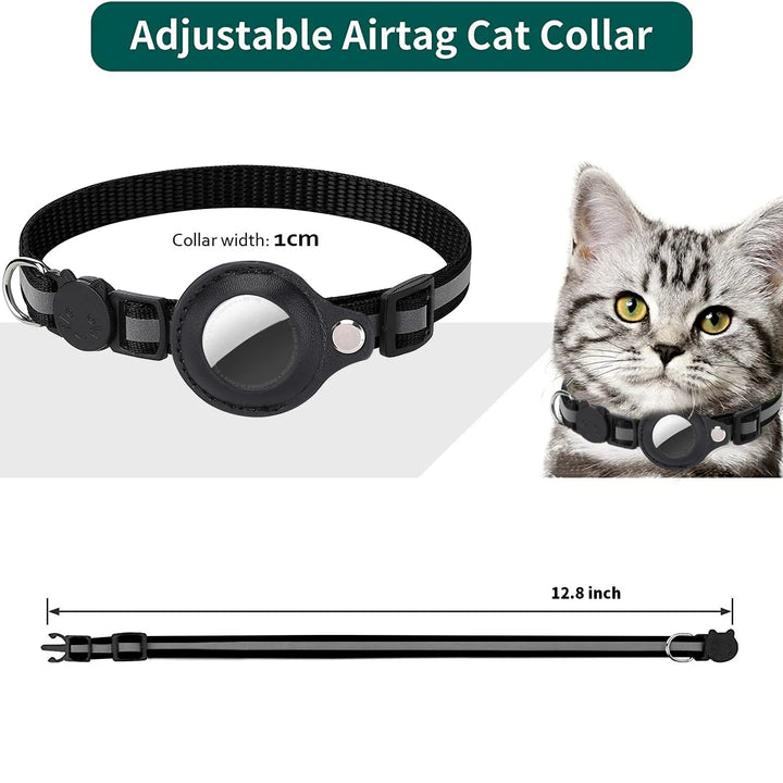 Cat AirTag Holder Collar Breakaway Reflective Strips Adjustable Kitten Collar Waterproof Cat Bell Collar Pet Air Tag Case
