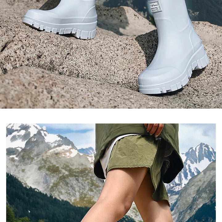 Women Waterproof Boots New Style Elastic Mouth Ankle Boots Mid Top Rain Shoes Non Slip Outdoor Indoor Chelsea Water Boot Woman