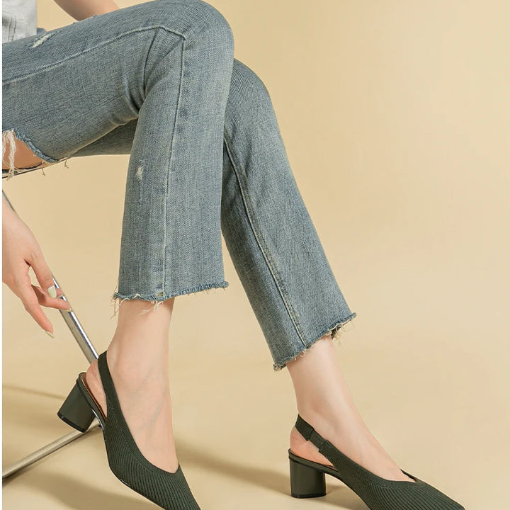 DIMANYU Women Dress Shoes Knitted Solid Color Toe Back Trip Fashion Sandals Women Pointed Toe Shallow Sidespace Women Sandals