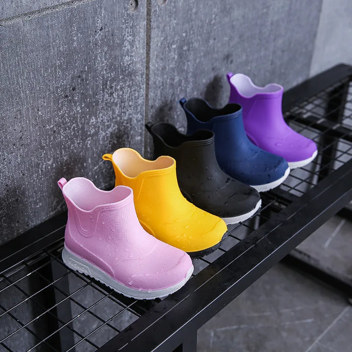 Kid's Rain Boots Anti Slip Waterproof Water Boots Boys Girls Solid Slip on Rubber Shoes Versatile Outdoor Children's Sneakers