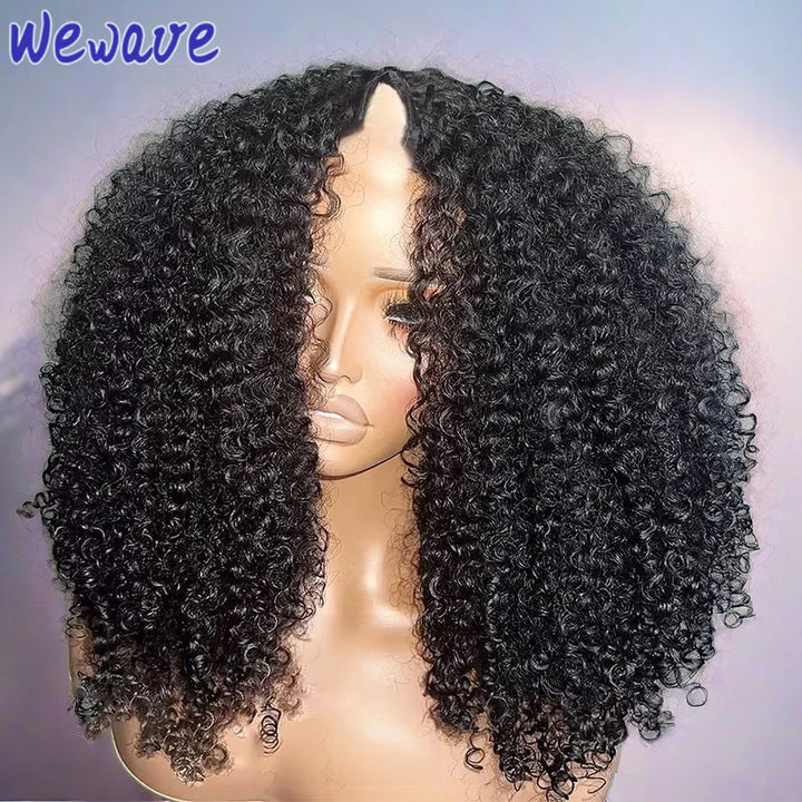 200 Density Kinky Curly V-Part Wig Human Hair No Leave Out Upgrade Deep Wave Curly V Shape Wig No Glue Clip In Half Wigs on Sale