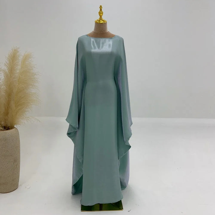 Tossy Autumn Loose Shiny Maxi Dress Butterfly Batwing Long Sleeve Muslim Clothes Party Solid Female Long Dress New