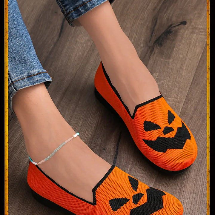 2024 New Women's Shoes Halloween Pumpkin Casual Flat Shoes Single Lightweight, Breathable, Fashionable Cloth Shoes