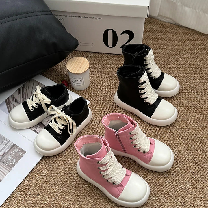 Children's Boots Autumn and Winter New Korean Style Short Boots for Boys and Girls Waterproof Mid-Calf Baby Girl Leather Boots Fashionable Brand Shoes