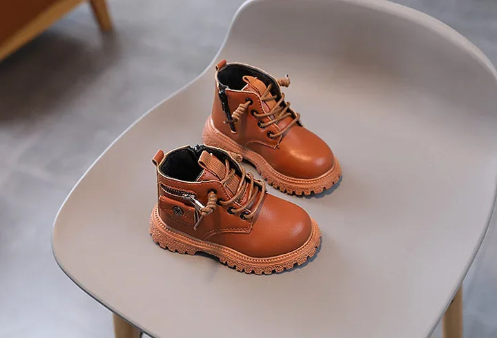 Kids Boots for Boys Spring Autumn Children's Causal Ankle Boots Fashion Black Versatile Girls School Leather Boots Side Zipper