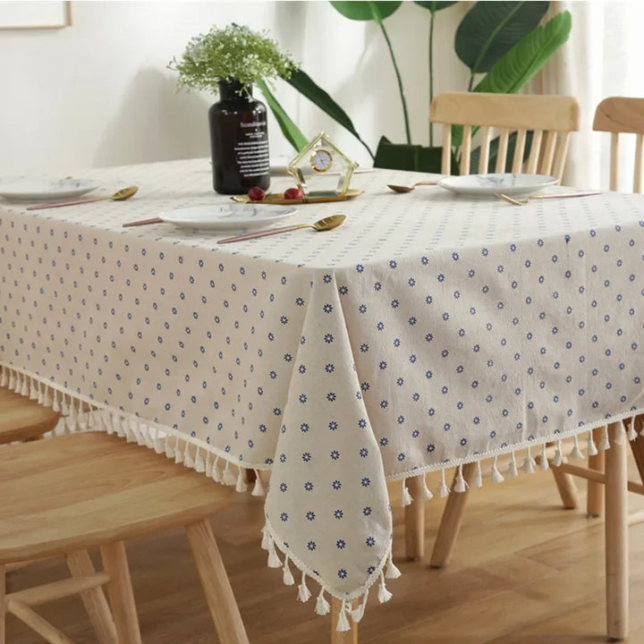 Flower Pattern Tablecloth Cotton Linen Blend Rectangular Dining Table Cover for dining Buffet Parties and Camping Decoration