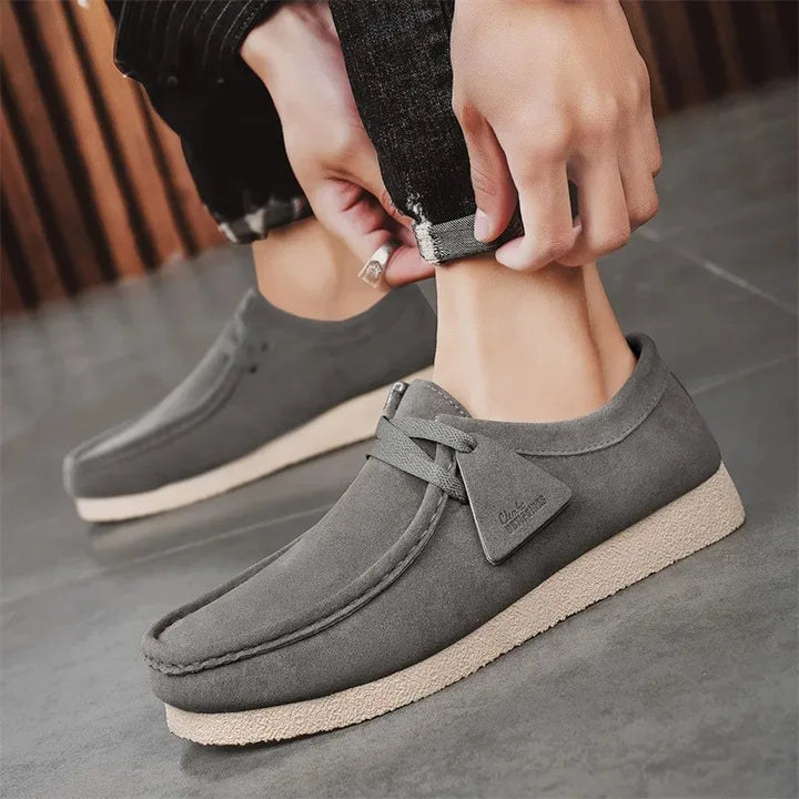Fashion Khaki Casual Shoes For Men Suede Leather Loafers  Lightweight Leisure Shoes