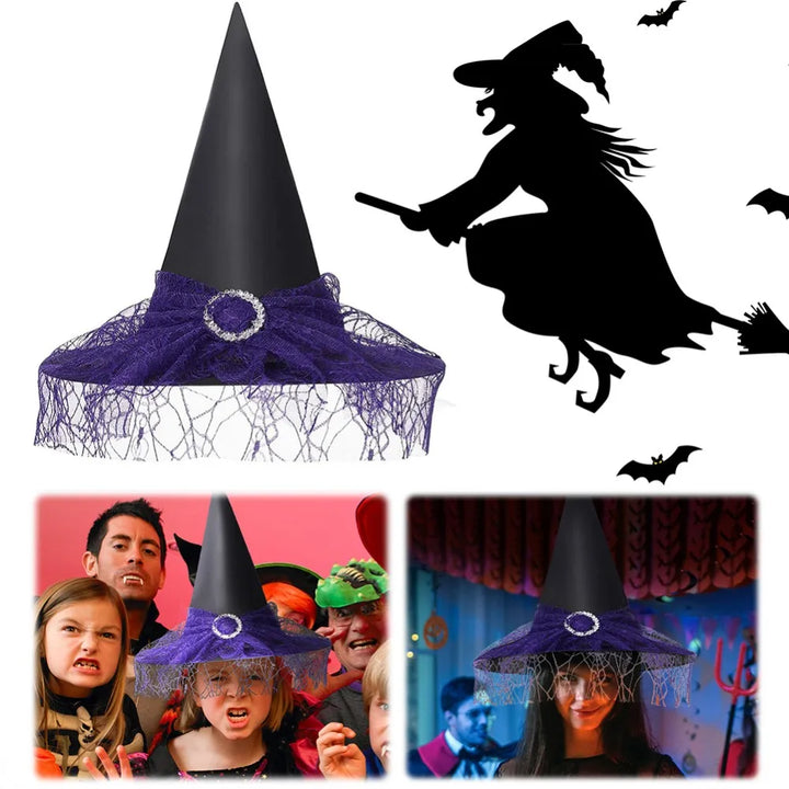 Halloween Witch Hat Decoration Props Reusable Witches Hats Cloth Adult Children Cosplay Hat Prop Party Cosplay Polyester Taffeta