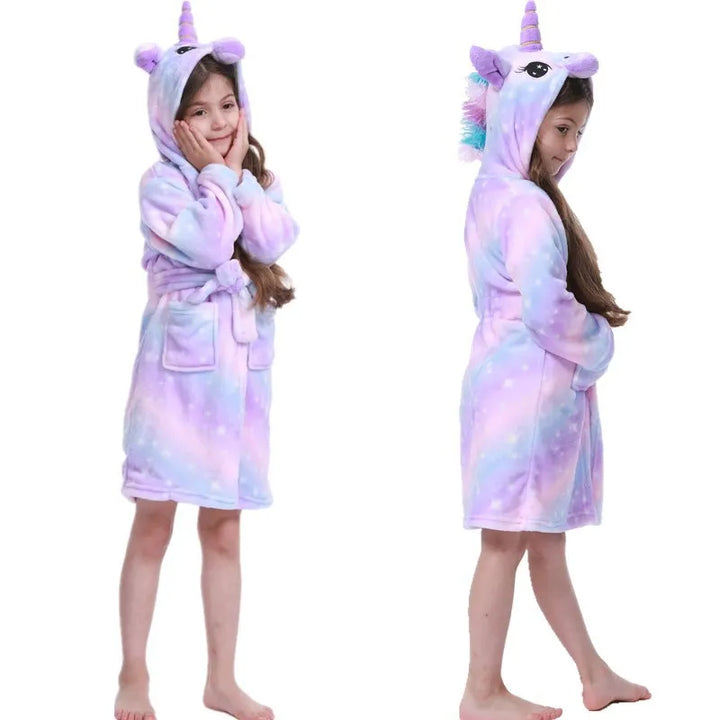 Children Bathrobe For Girls Kigurum Unicorn Pyjamas Kids Colar Fleece Boys Bathrobes Nightgown Baby Sleepwear Hooded Bath Robe