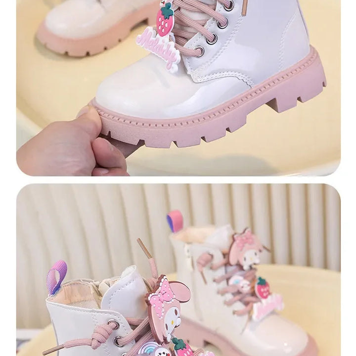 Kids Princess Shoes Cute Kuromi Soft Sole Girls Leather Boots Comfort Non-slip 2025 Autumn Winter New Children Short Boots Sweet