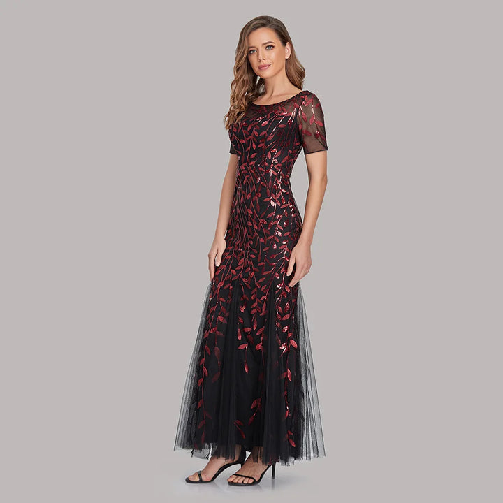 Gorgeous Round Neck Short Sleeves Sequined Mermaid Evening Dress