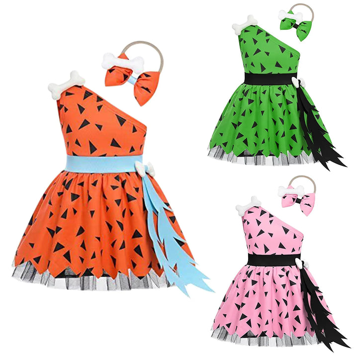 Halloween Elegant Girls Dress Toddler Kids Caveman Costume Dog Bones Historical Cavegirl Mesh Tulle Princess Dress Party Outfits