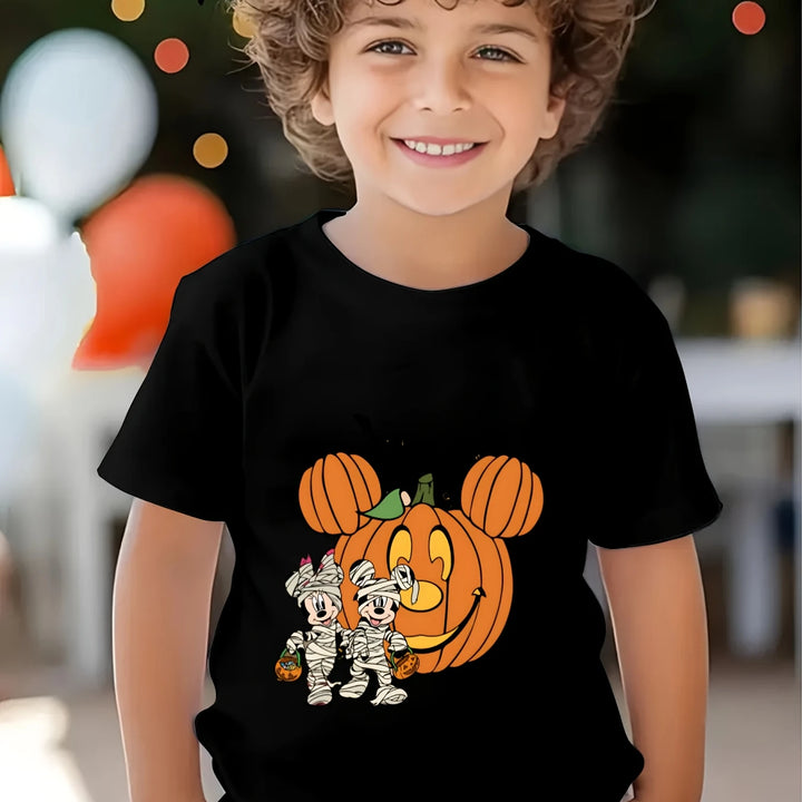 Halloween T-Shirt for Kids Mickey & Minnie Mouse Mummy Design  Cotton Breathable Casual Crew Neck Short Sleeve Everyday Wear