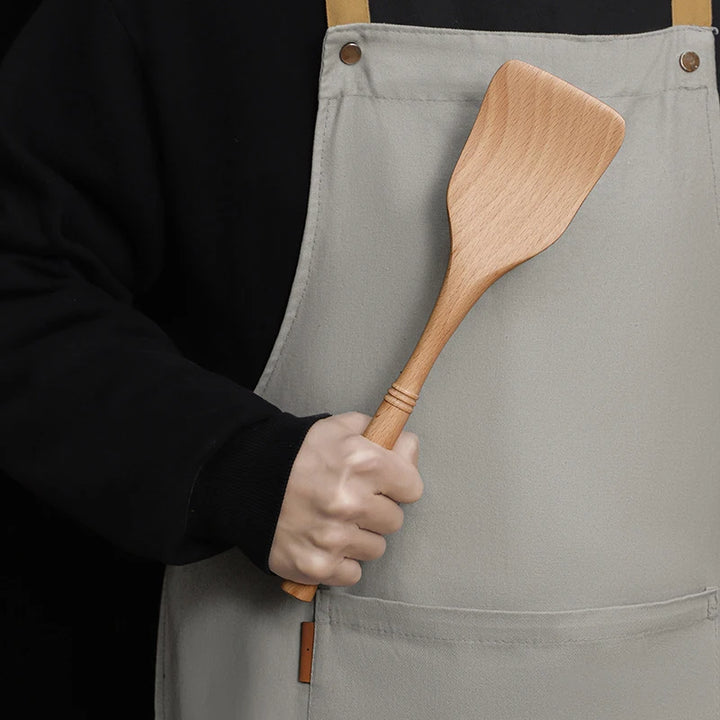 7pcs Wood Kitchen Utensils Set with Bamboo Joint Design Nature Wooden Spaghetti Spoons Wok Spatula for Cooking Accessories
