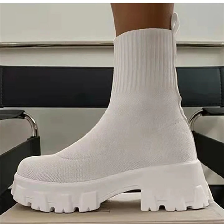Women Boots Short Knitting Platform Boots Autumn Winter Shoes For Women Ankle Boots Heels White Winter Botas Mujer