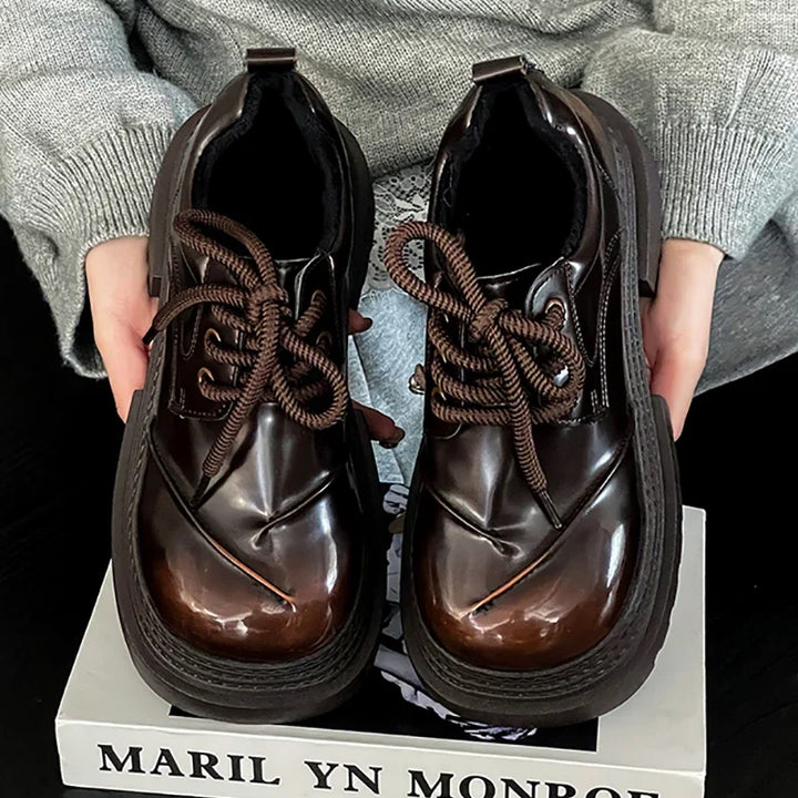 2025 Spring Women JK Mary Jane Shoes Fashion Lace Up Shoes Vintage Platform Elegant Thick Heel Shoes