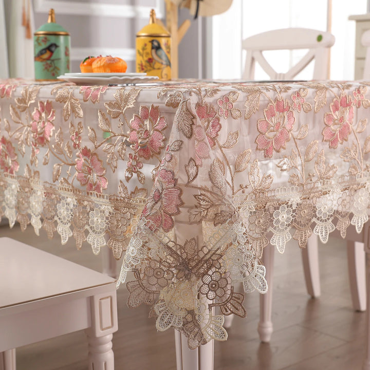 Battilo Lace Table Cover Round Rectangular Tablecloth Luxury Embroidered Coffee Table Cloths for Dining Table Wedding Home Decor