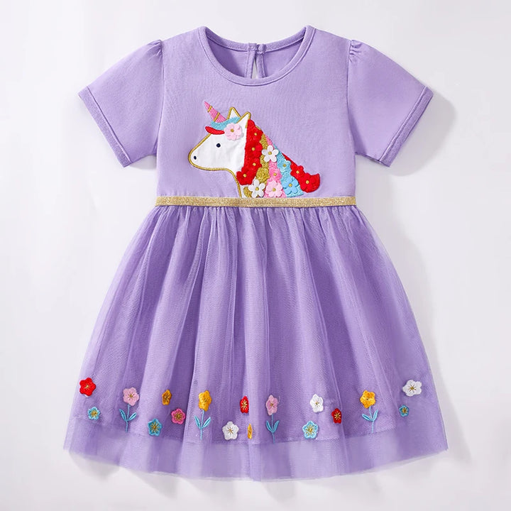 Little maven Children's Clothing Baby Girls New Cotton Embroidered Cartoon Dinosaurs Denim Dresses