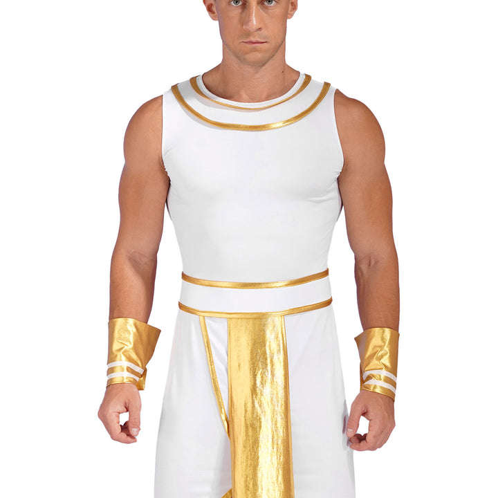 Mens Halloween Egyptian Pharaoh Costume Cosplay Theme Party Ancient Egypt God Robe Dress Greek Rome Spartan Warrior with Cuffs